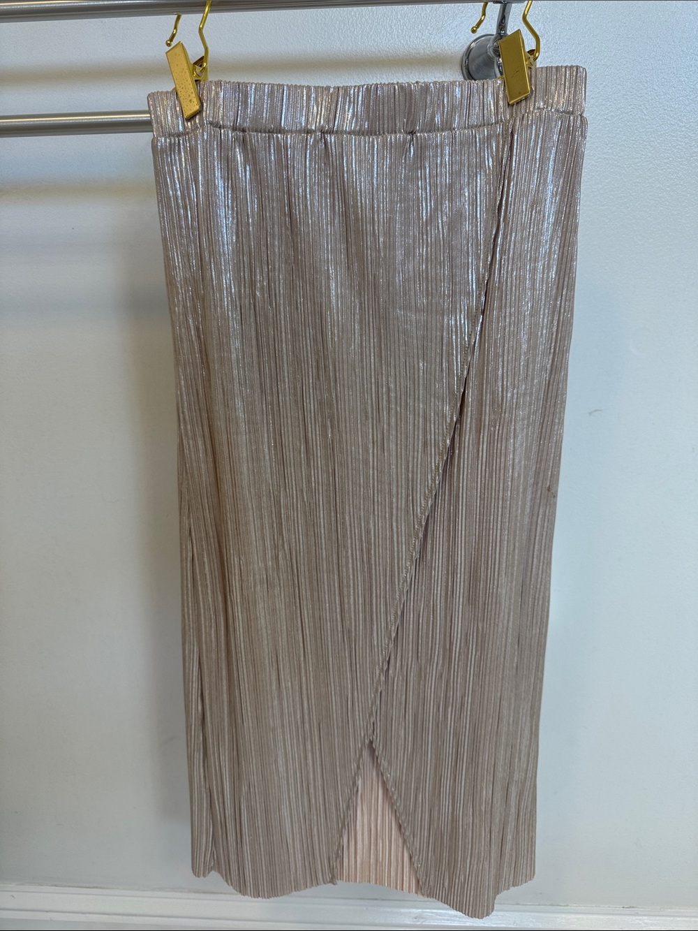 Topshop Metallic Pleated Maxi Skirt - Rose Gold